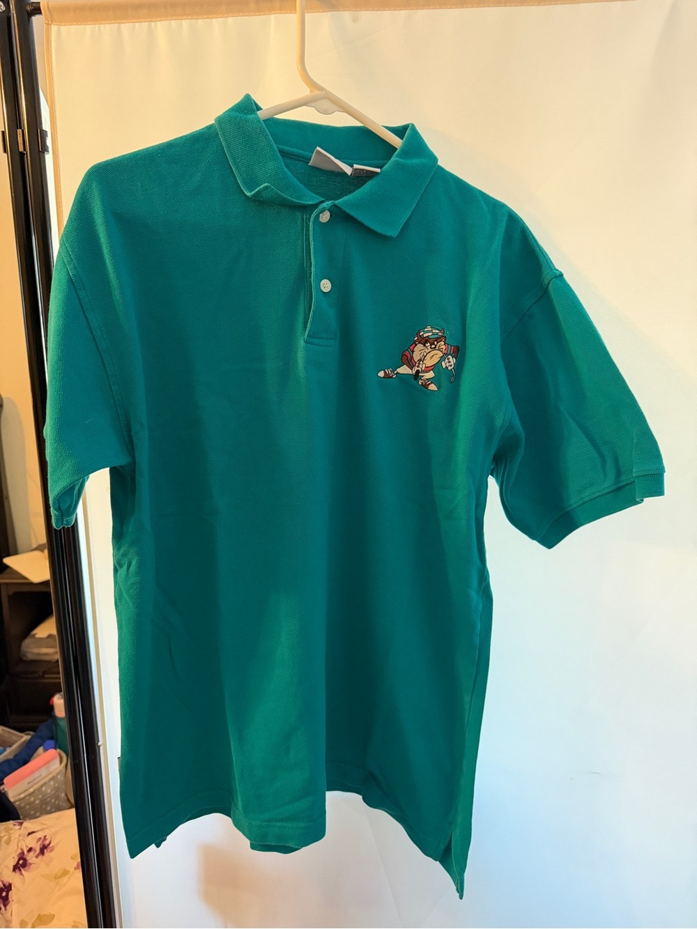 ACME Taz Golf Teal Green Short-Sleeve Polo with Embroidered Tazmainian Devil